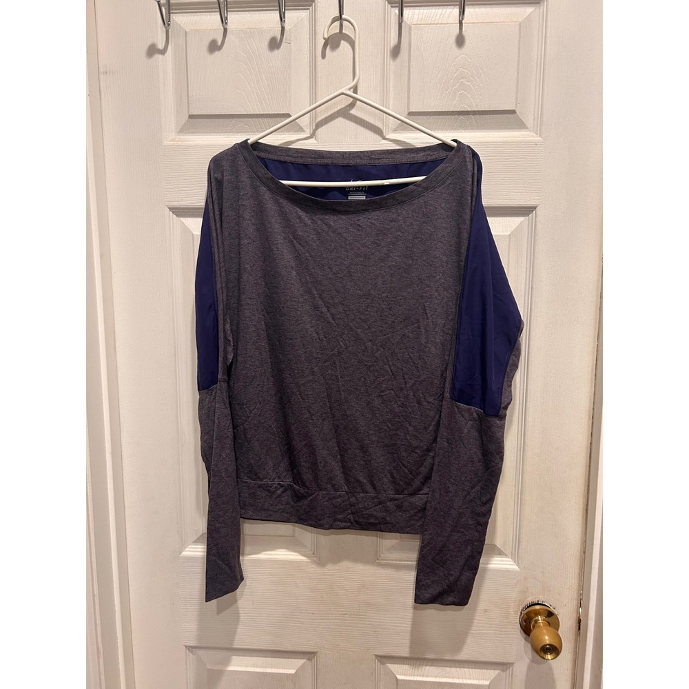 Nike Dri-FIT Womens Large Gray Purple Boat Neck Long Sleeve Training Top